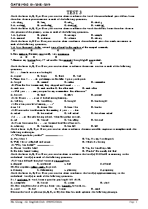 Đề ôn thi vào Lớp 10 môn Tiếng Anh - Đề số 3 - Năm học 2019-2020